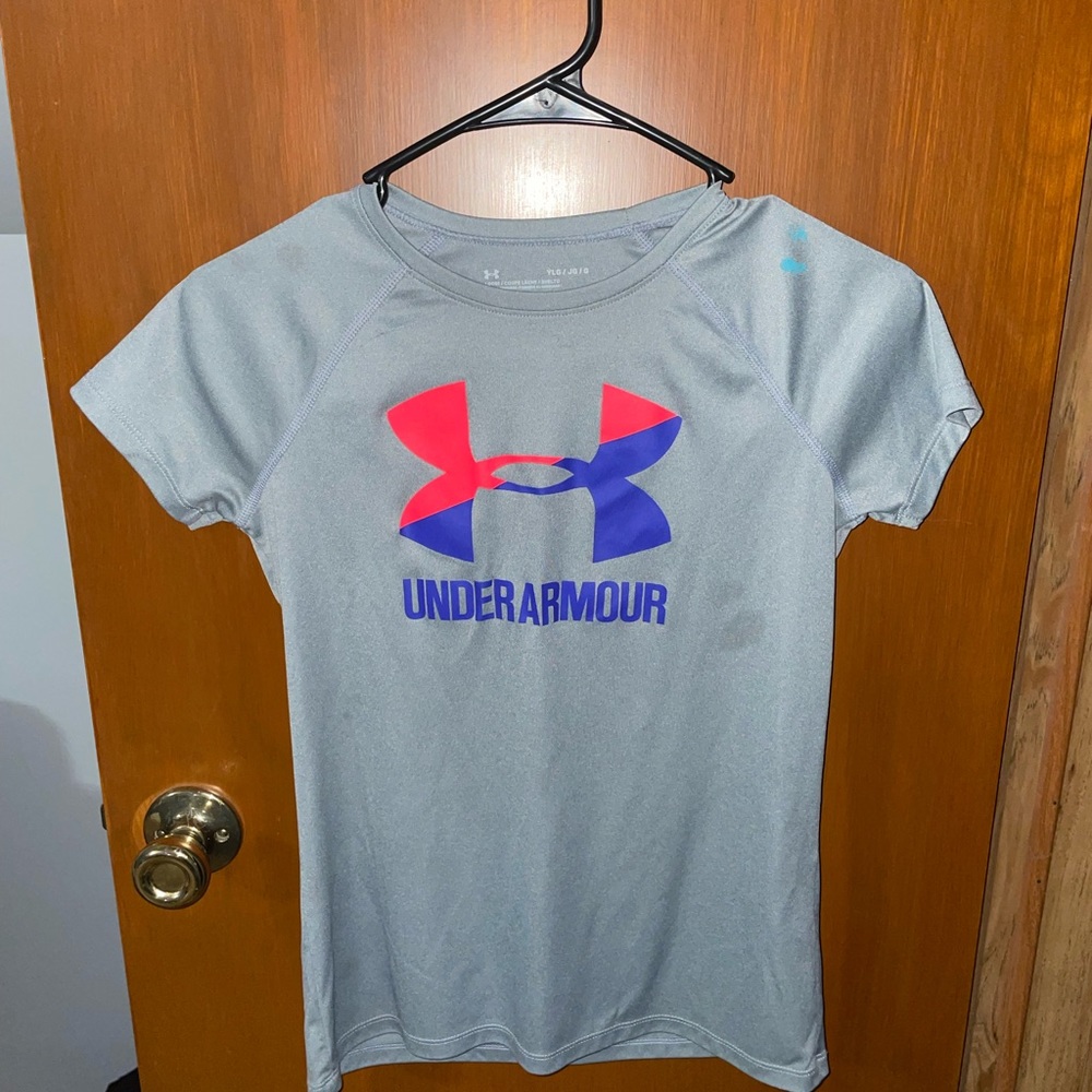 Under armor grey with hot pink and purple logo